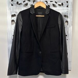 Aritzia Babaton Black Fred Wool Cashmere Faux Leather Blazer Jacket Size 4
